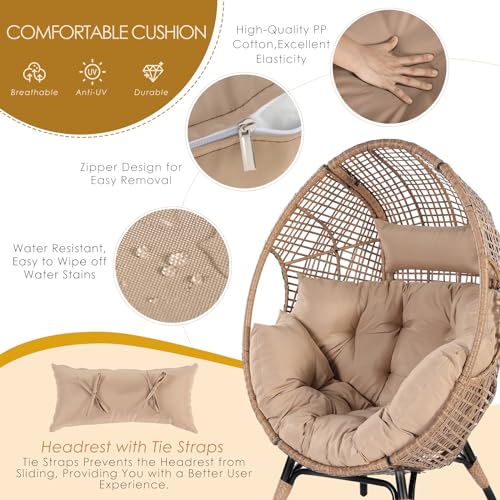 Oversized Wicker Egg Chair with Ottoman Gray Y1676