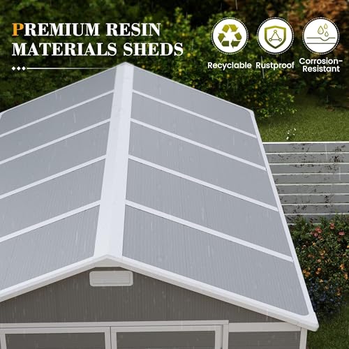 Gray White 8 x 10 FT Resin Plastic Outdoor Storage Shed L309