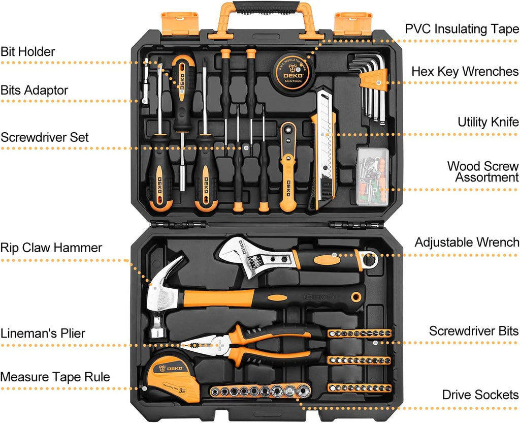 100 Piece Home Repair Tool Set with Plastic Tool Box Storage J352987