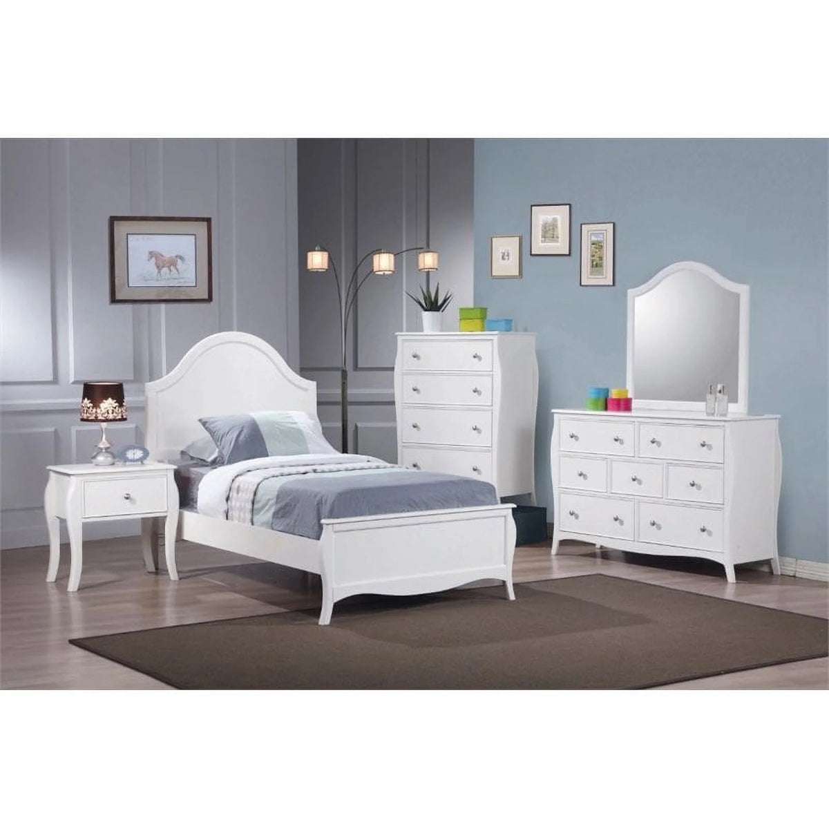 White Wood Arched Headboard Full Panel Bed Y987