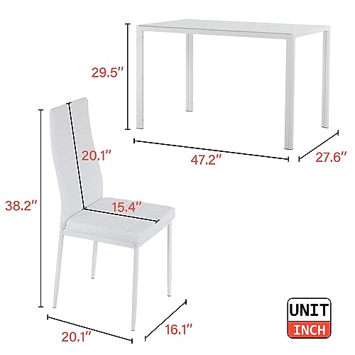 5-Piece Glass Dining Table Set with 4 Upholstered Chairs D7217