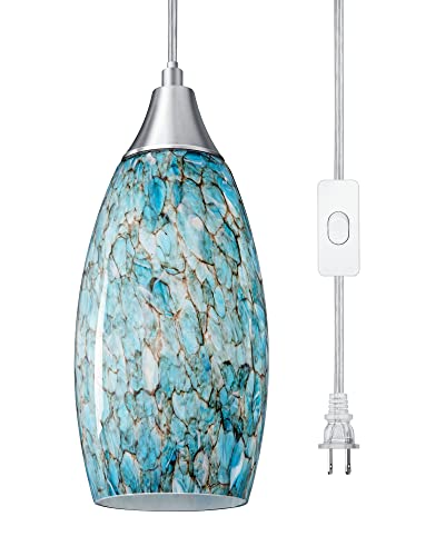 Glass Plug in Pendant Light with Handcrafted Art Glass Shade N253347