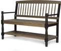 Gray and Black Acacia Wood Bench with Shelf R1668