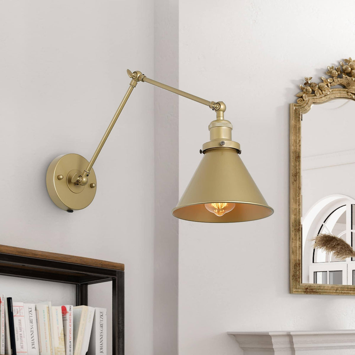 Adjustable Gold Swing Arm Plug-In Wall Lamp F4820