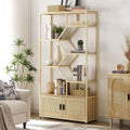 7 Tiers Wood Bookcase with Cabinet and Rattan Door S9088