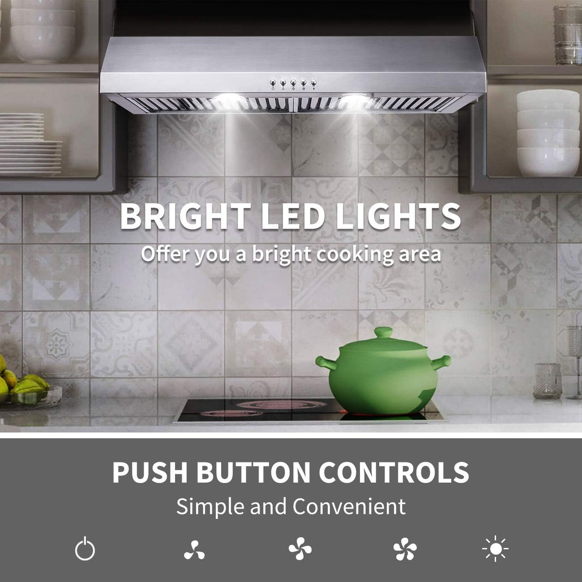 30 inch Stainless Steel Under Cabinet Range Hood with LED Lighting R697
