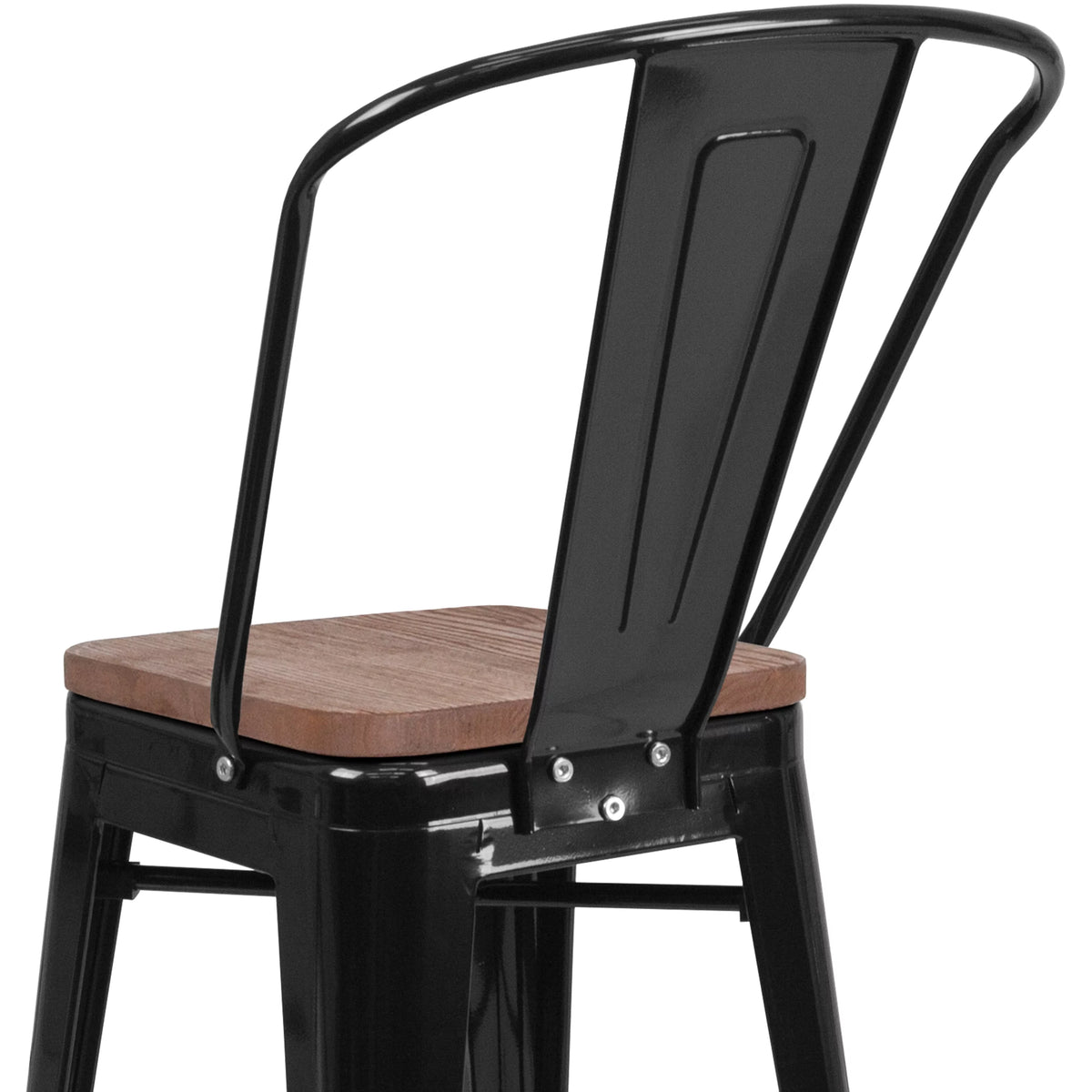 24 Inch Black Metal Counter Bar Stool with Wood Seat K7001