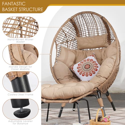 Oversized Wicker Egg Chair with Ottoman Gray Y1676