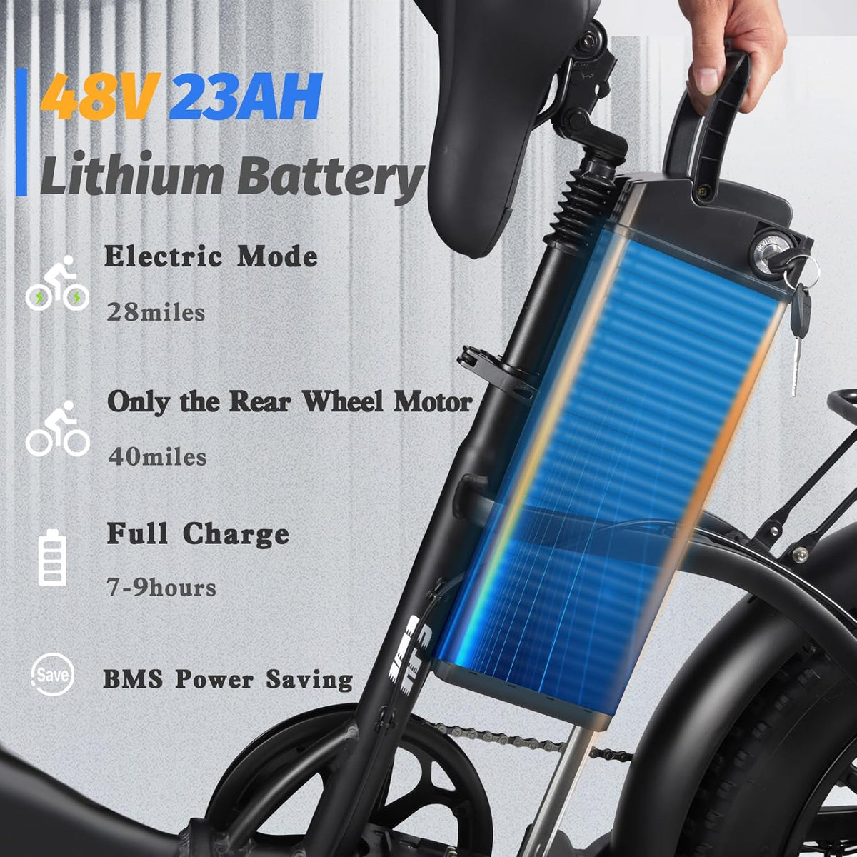2000W Folding Electric Bike with 48V 23AH Removable Battery 20''x 4.0 Fat Tire Q8983