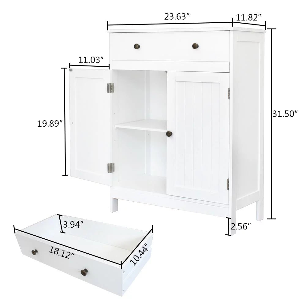 White Freestanding Bathroom Floor Cabinet with Drawer and 2 Doors P3473