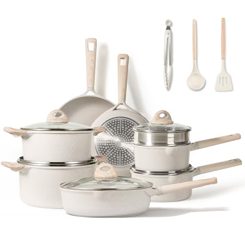 17pcs Non Stick Cream White Pots and Pans Set R5973