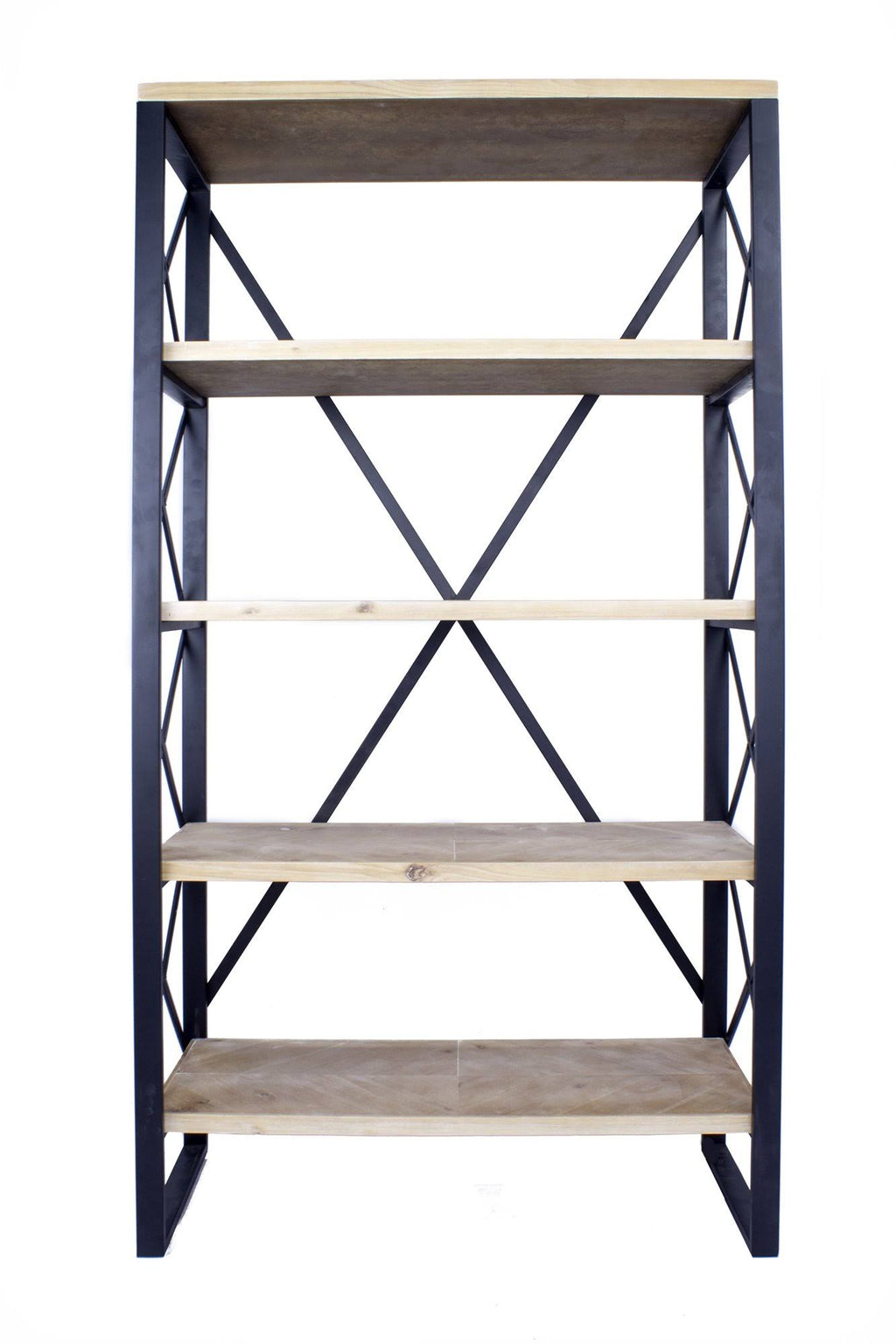 Natural and Orange Metal Wood Bookcase with 5 Shelves F4707