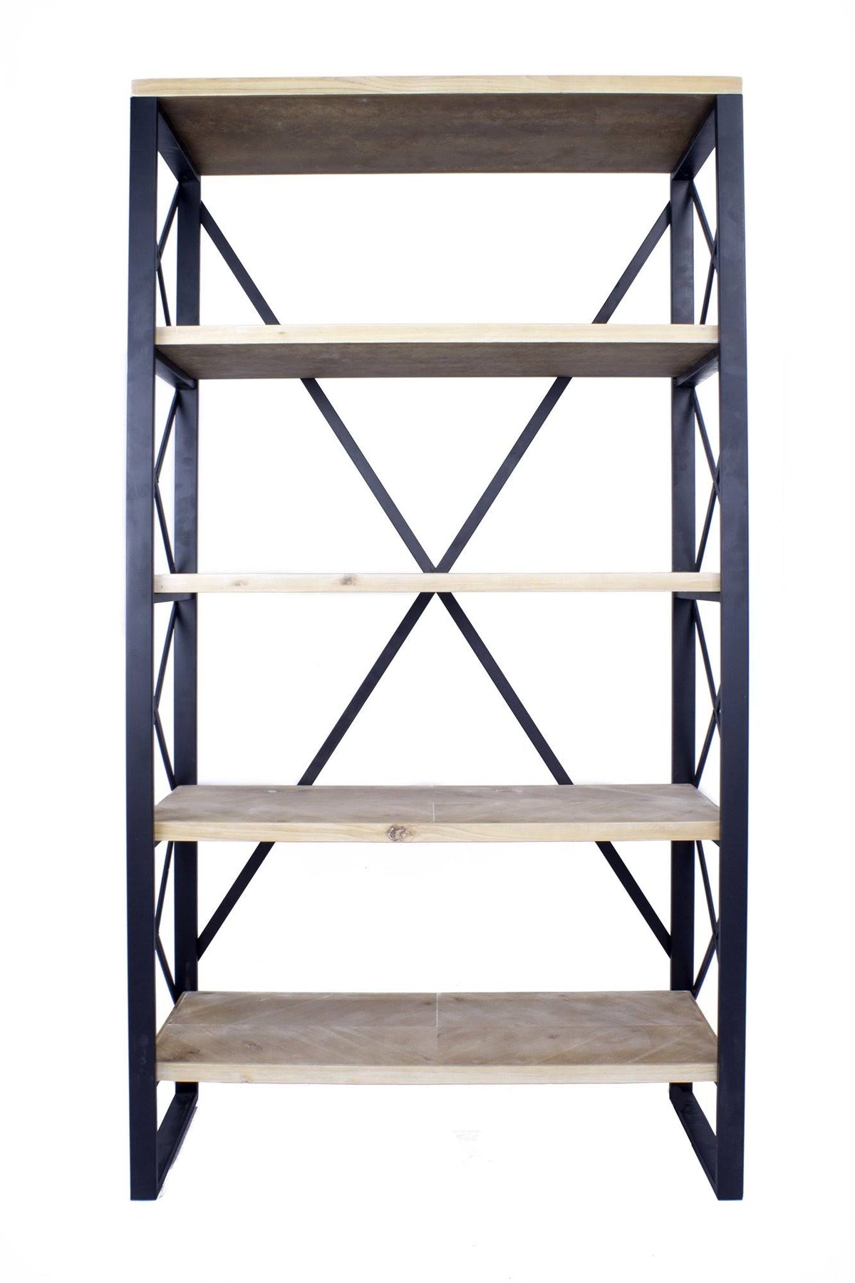 Natural and Orange Metal Wood Bookcase with 5 Shelves F4707