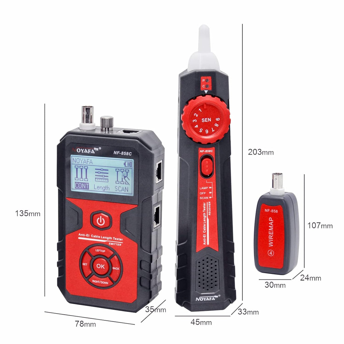 LCD Network Tester, RJ11 RJ45 Coax Cable Tester with VFL and POE Z50828