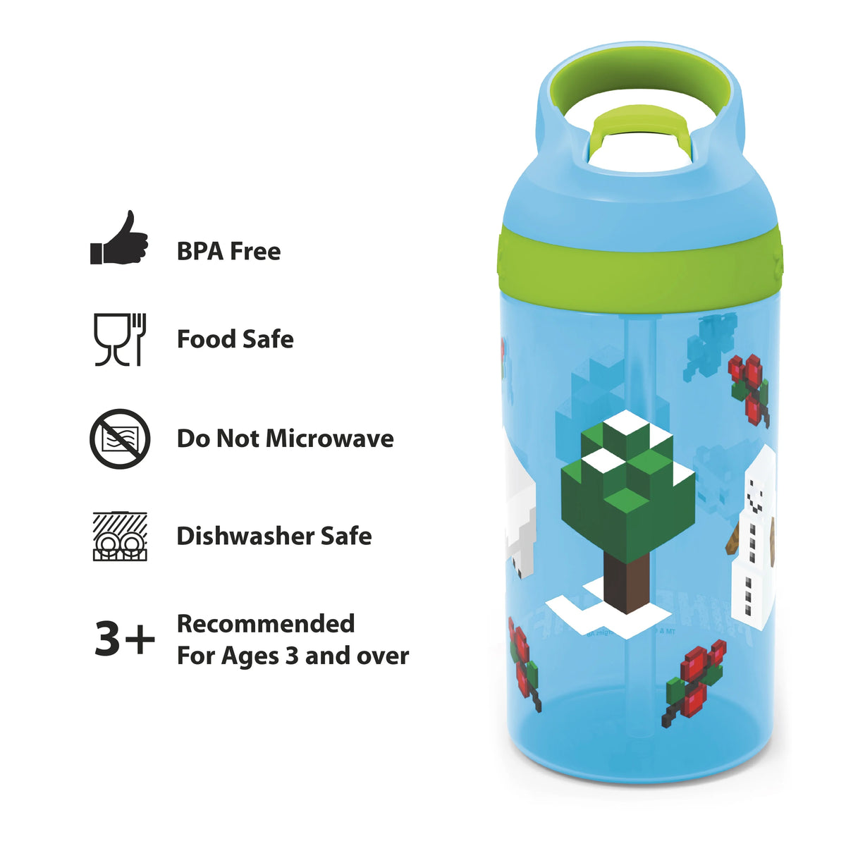 16oz Plastic Water Bottle with Straw and Carrying Loop L973577