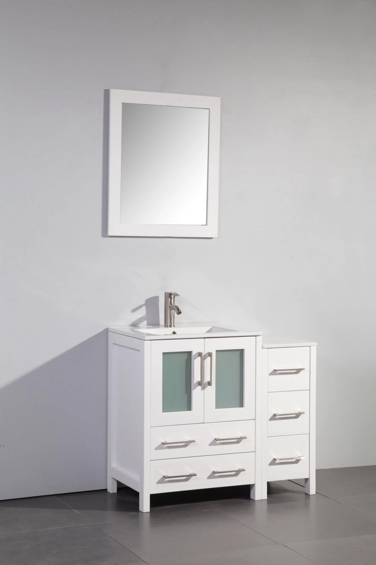 36 in. White Single Sink Vanity Cabinet with Ceramic Sink & Mirror T400