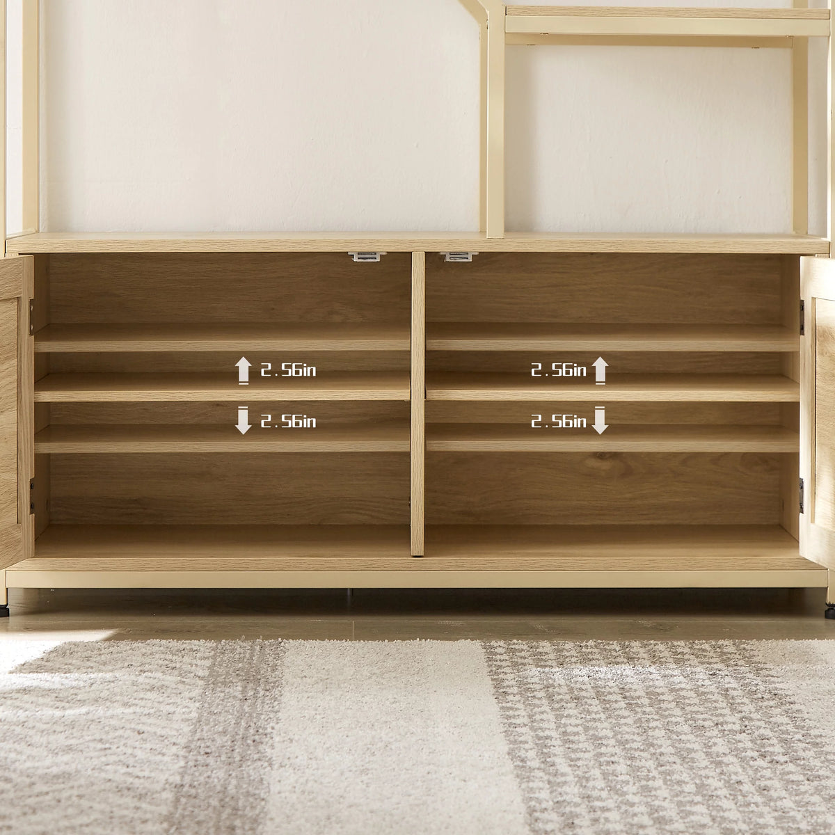 7 Tiers Wood Bookcase with Cabinet and Rattan Door S9088