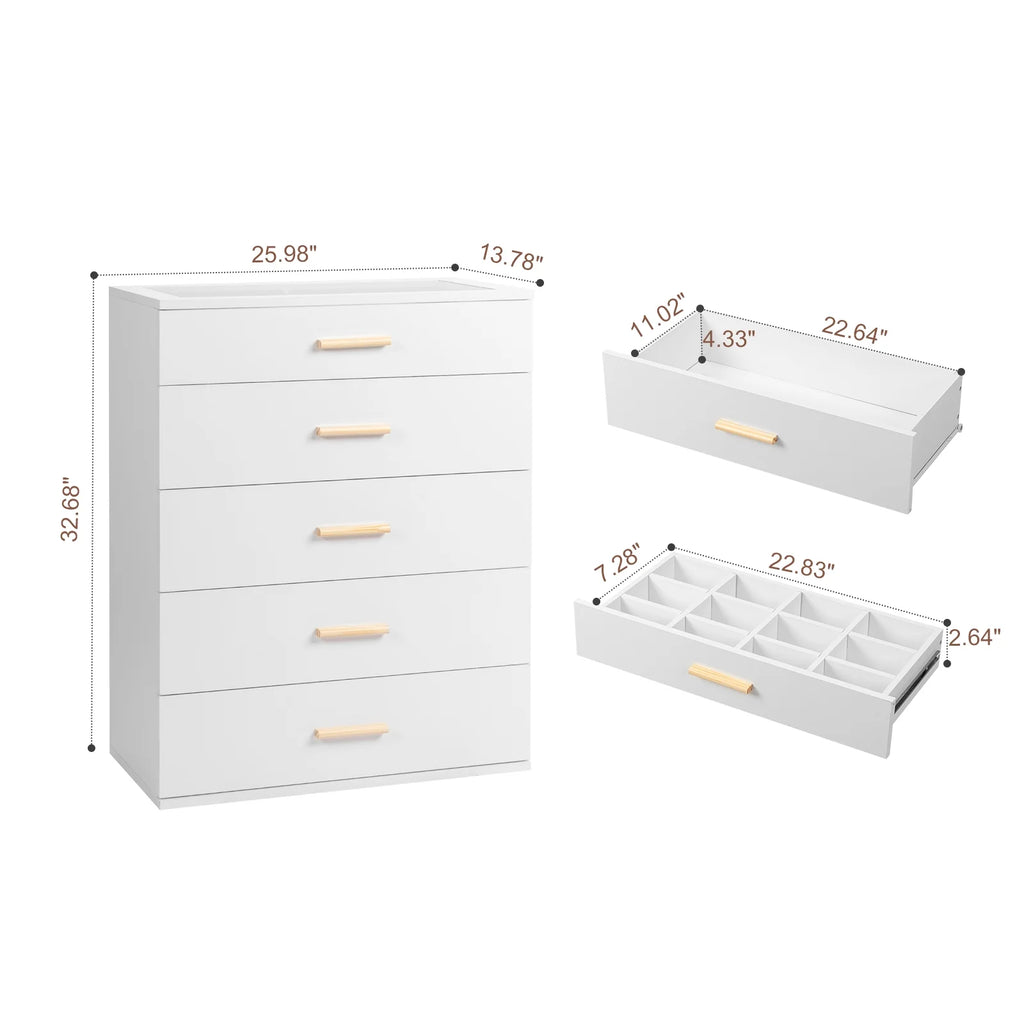 Black 5 Drawer Wood Dresser with Tempered Glass Top A257597