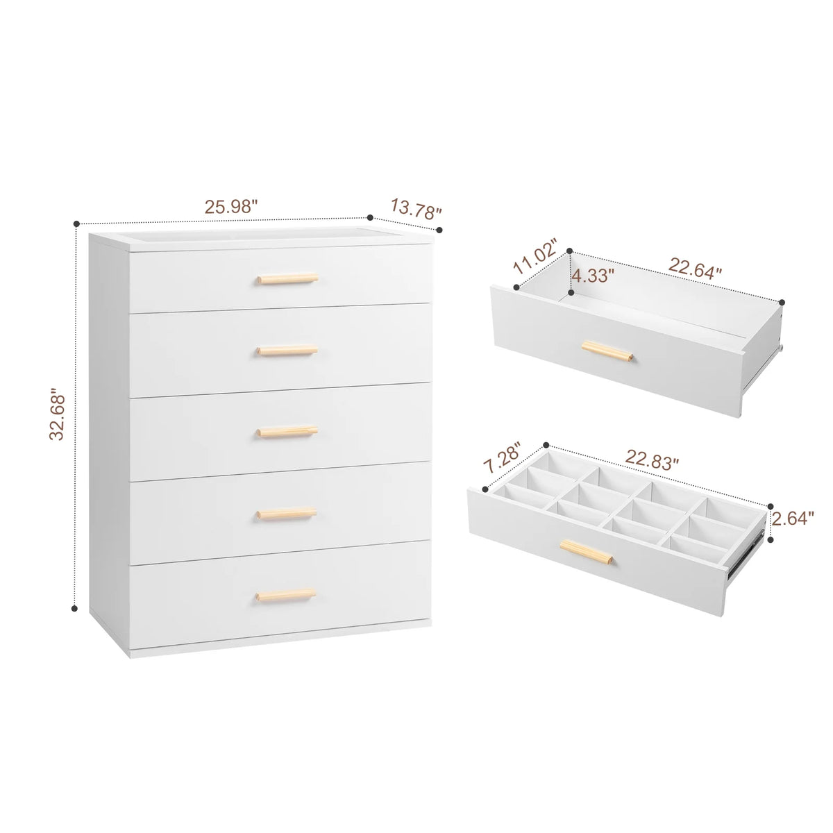 Black 5 Drawer Wood Dresser with Tempered Glass Top A257597