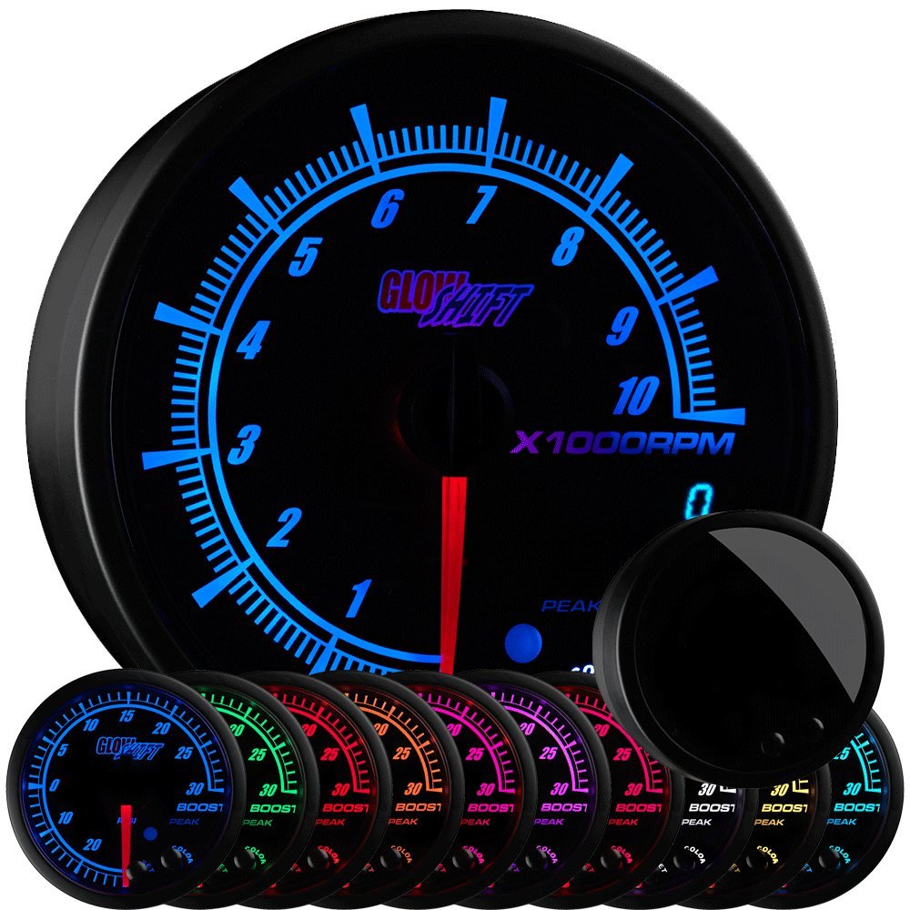 10 Color 10,000 RPM Tachometer Gauge with Shift Light, Black Dial, 3-3/4" 95mm Q95595