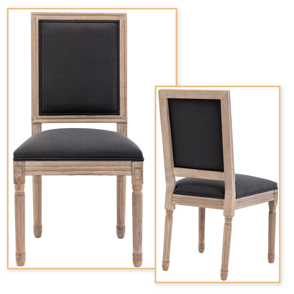 Grey Linen Upholstered Dining Chair Set of 2 with Wooden Legs Z756162