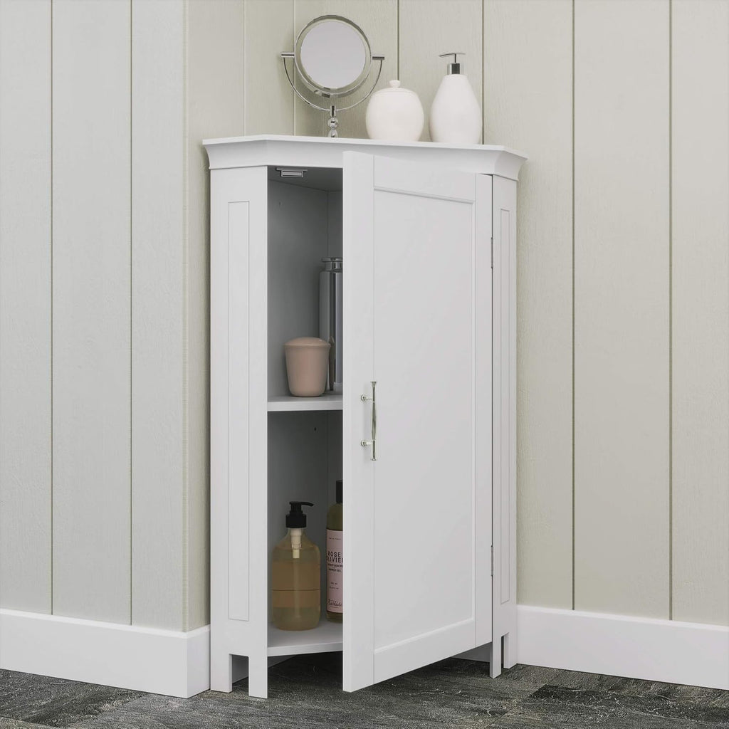White Single Door Corner Floor Cabinet J11702