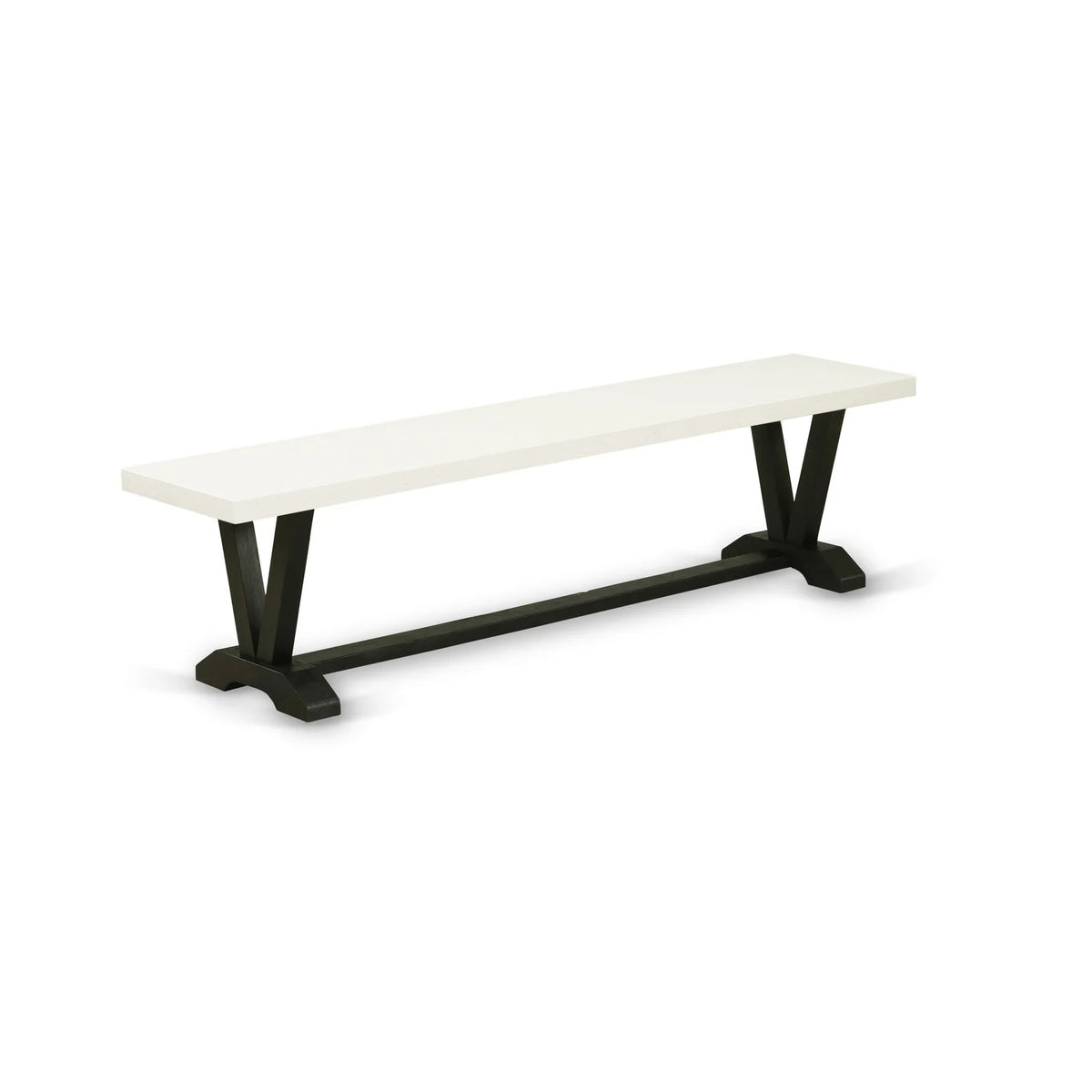 Black Linen White Wood Dining Bench A9597
