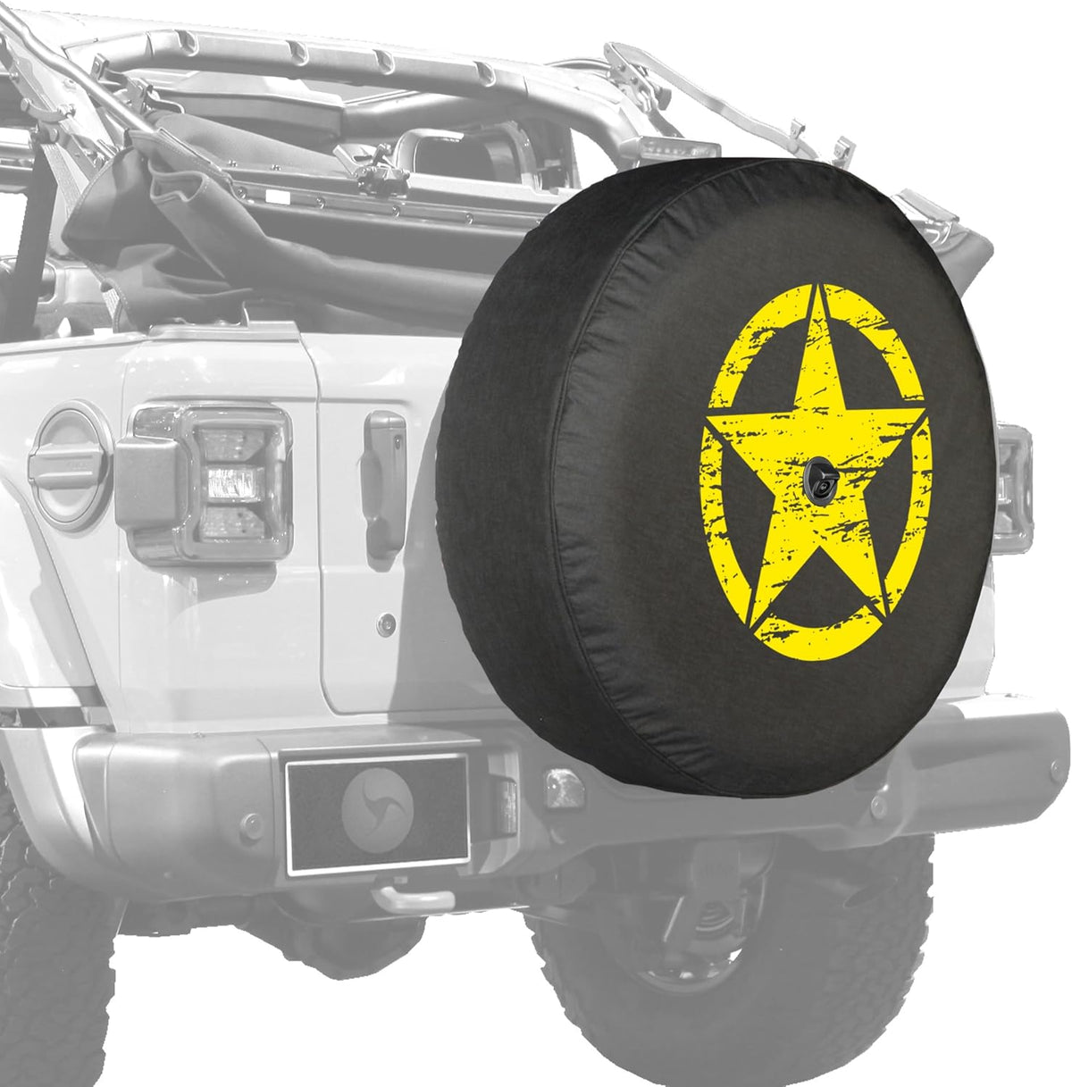 Distressed Star White Print 32 Soft Tire Cover for Jeep Wrangler JL with Back-up Camera P251762