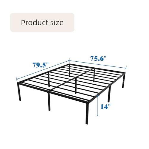 Black 14 Inch Metal Platform Bed Frame with Headboard R941