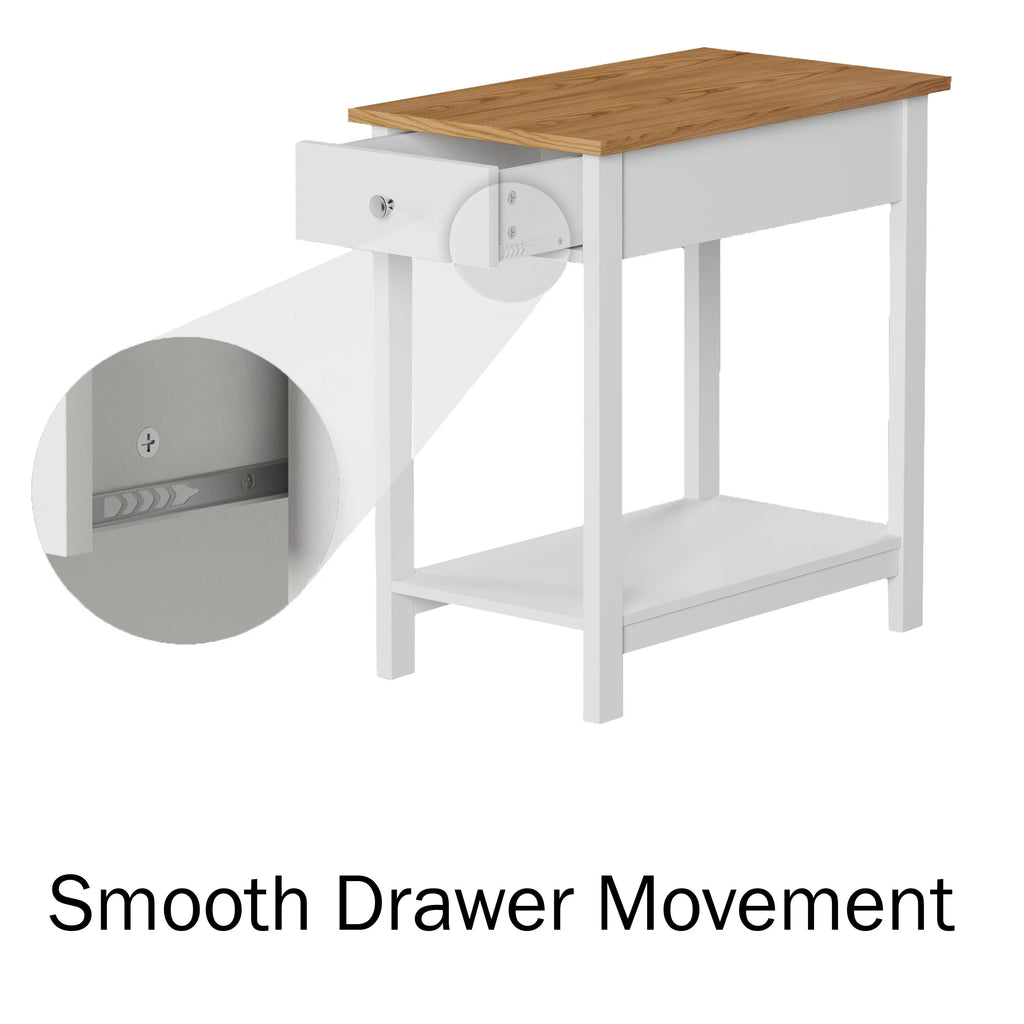 White and Oak 2-Toned End Table with Drawer and Storage Shelf, Set of 2 S65079