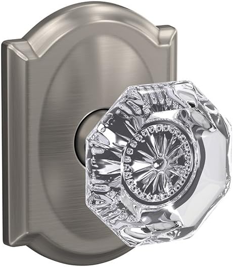Satin Nickel Non-Turning Glass Knob with Trim, Pack of 2 U736340
