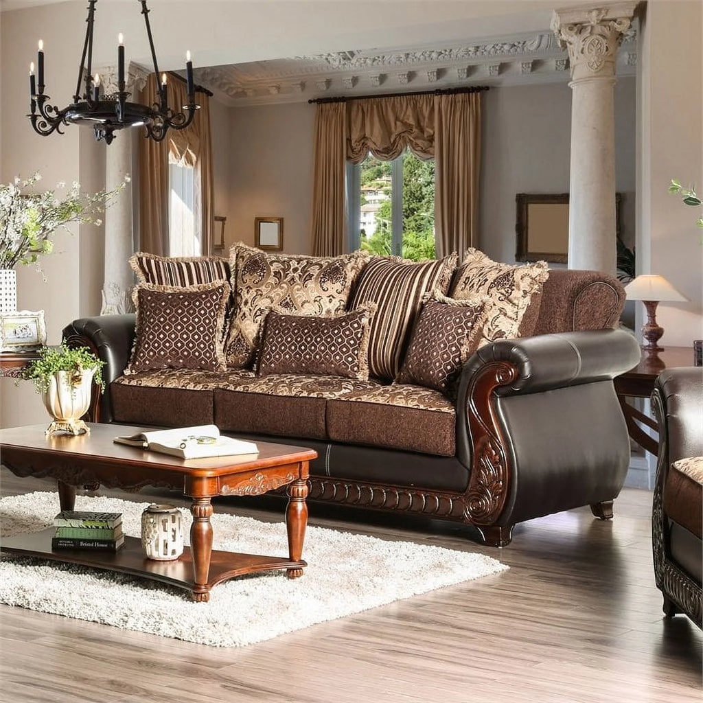 Dark Brown Faux Leather 2-Piece Sofa Set U948505