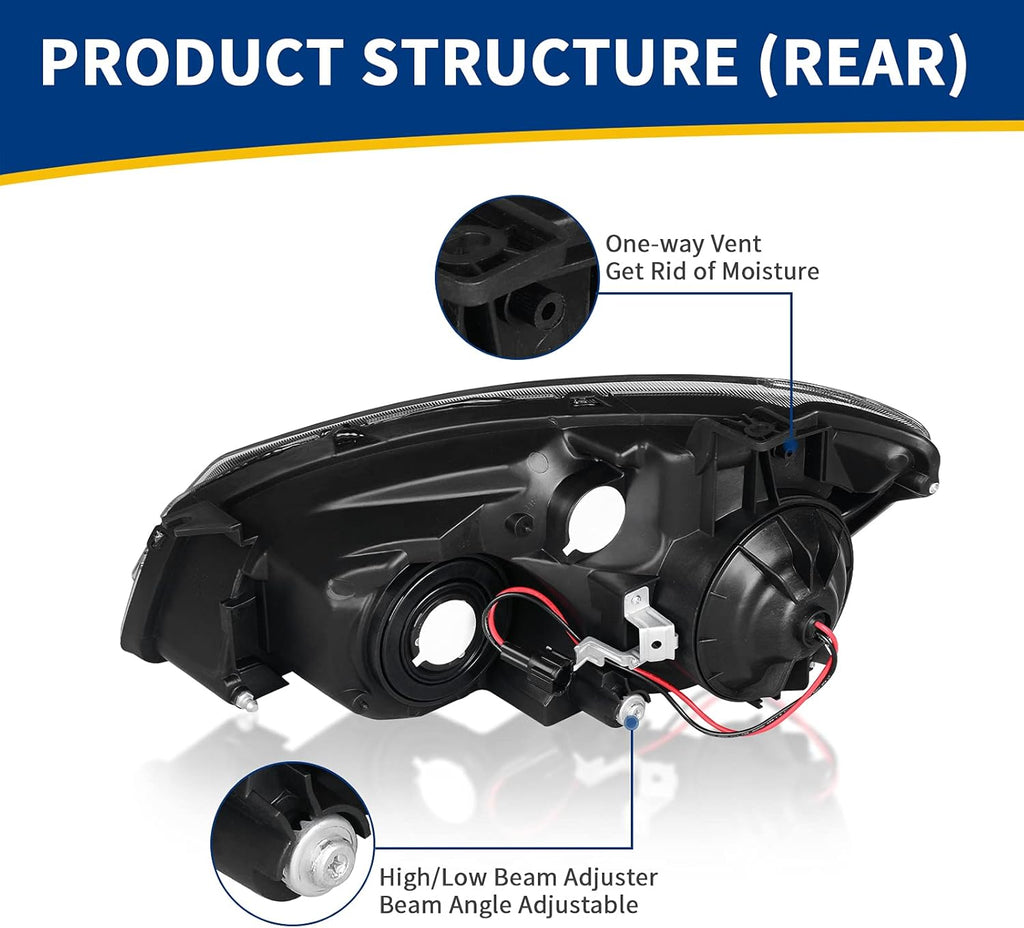 Headlight Assembly Compatible with 2005 2006 Altima Black Housing Amber Reflector O1911