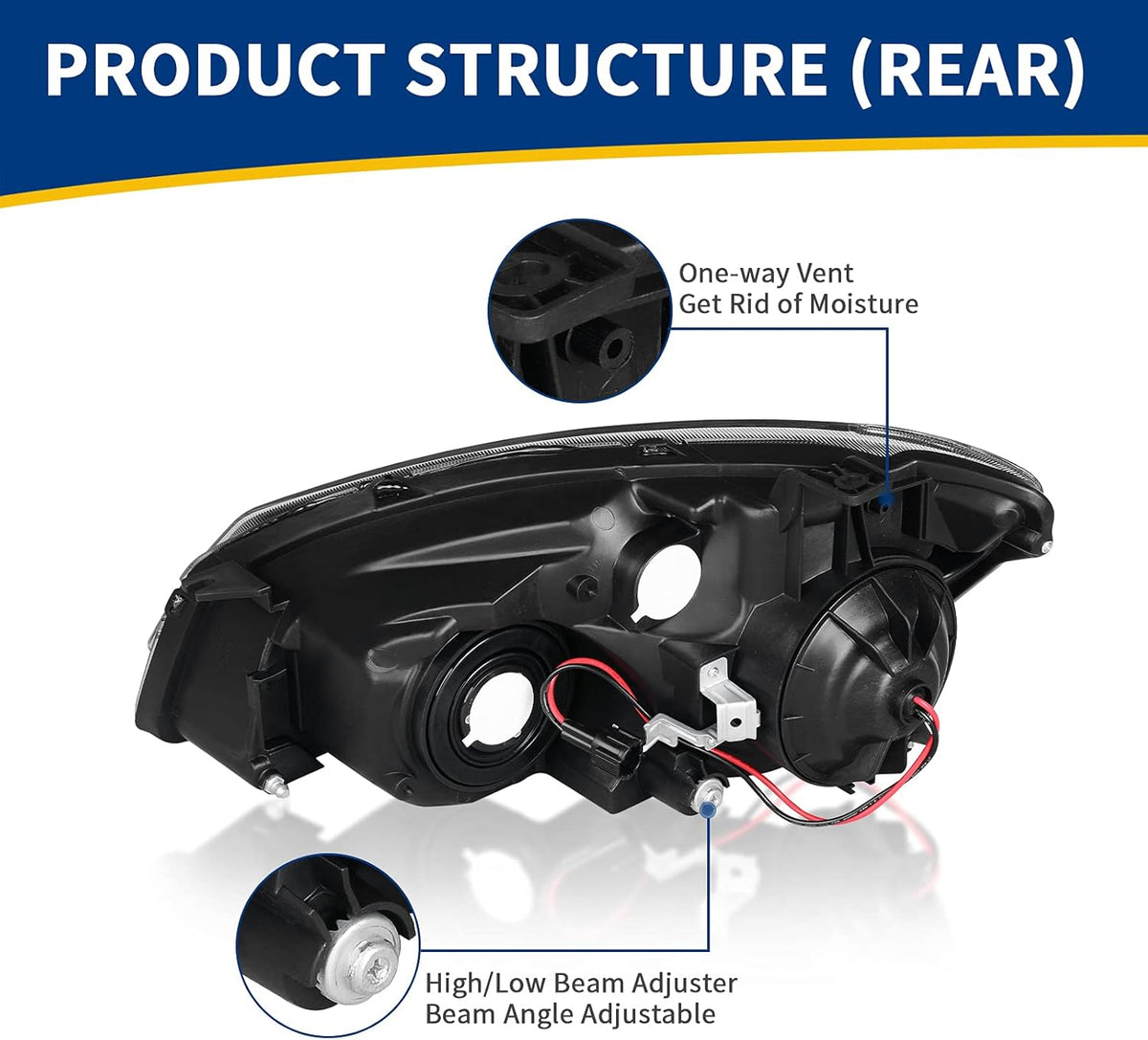 Headlight Assembly Compatible with 2005 2006 Altima Black Housing Amber Reflector O1911