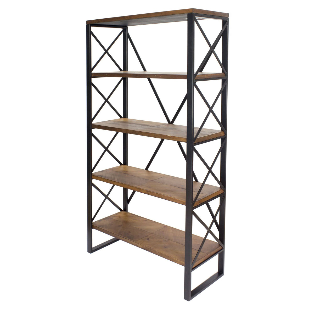 Natural and Orange Metal Wood Bookcase with 5 Shelves F4707