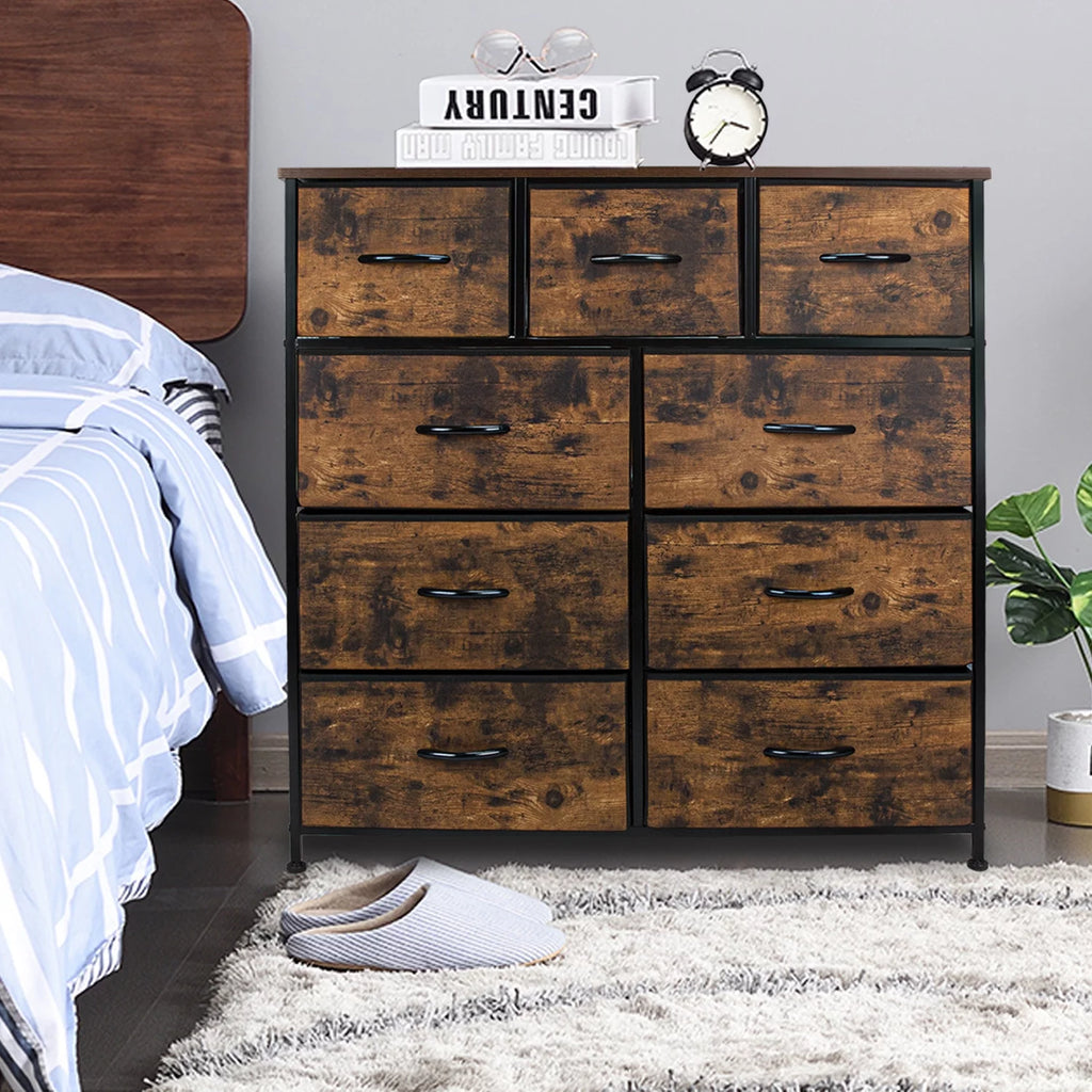 Fabric 9 Drawer Dresser with Wood Top J695344