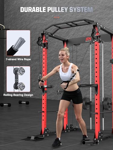 Power Cage Squat Rack with Adjustable Cable Crossover System Q8833