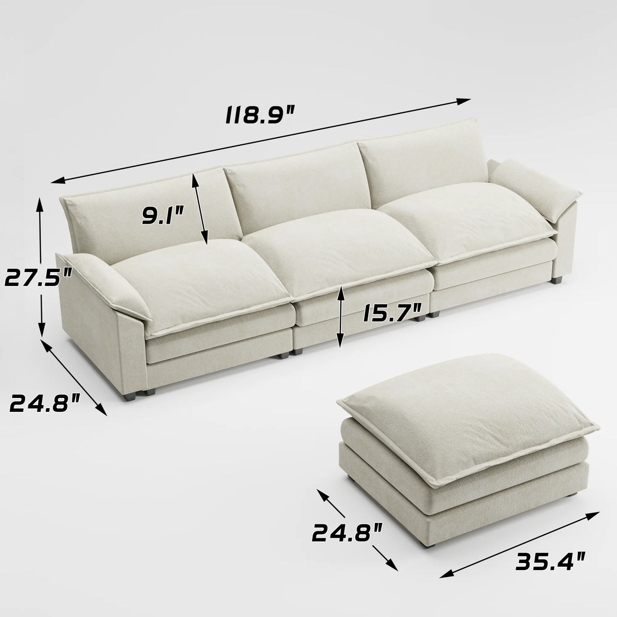 Gray L-shaped Sectional Sofa with Reversible Chair B655
