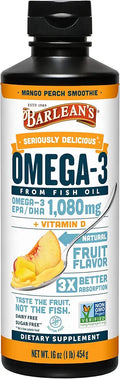 Mango Peach Omega 3 Fish Oil Liquid Supplement with Vitamin D, 16 oz I754