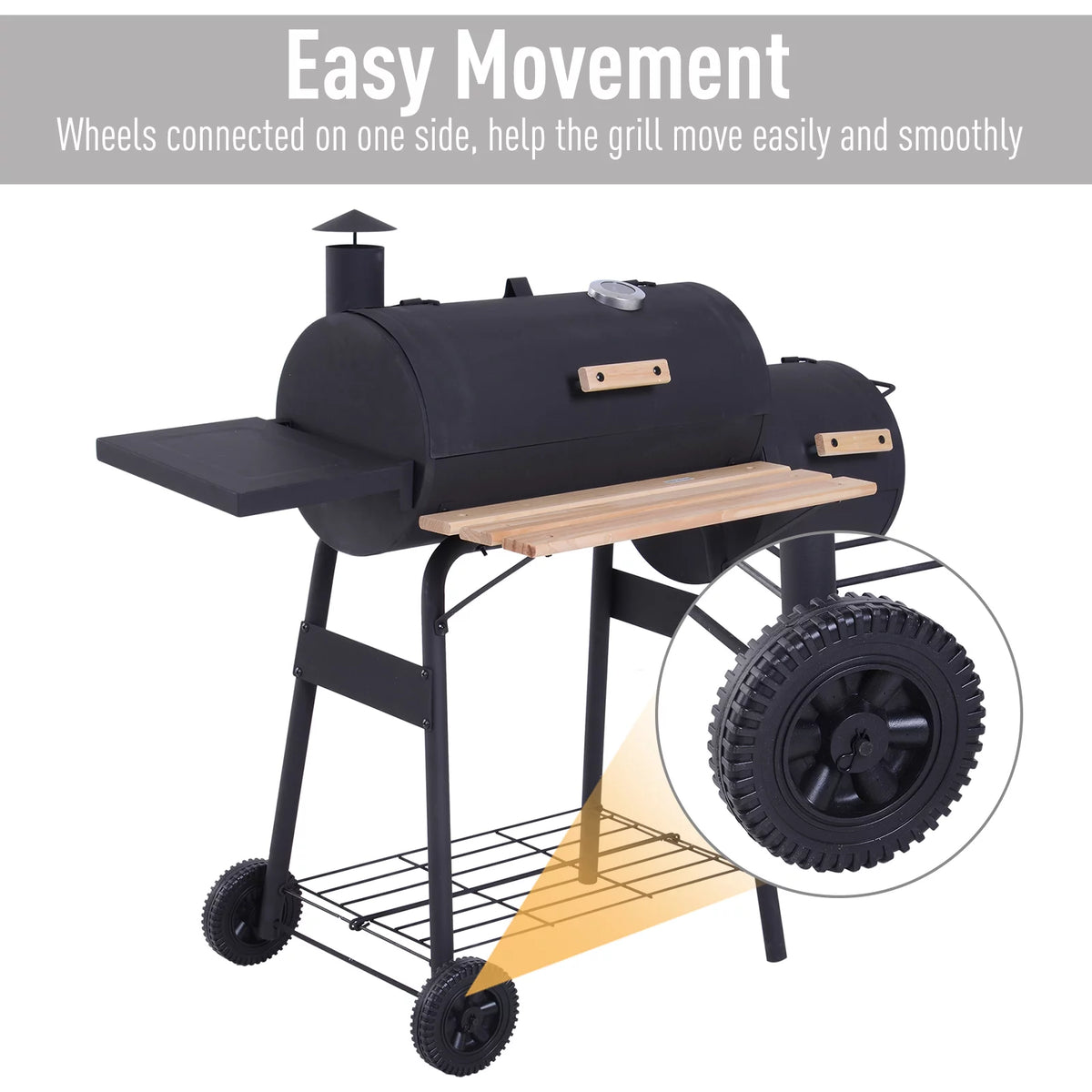 48" Steel Portable Charcoal BBQ Grill and Offset Smoker Combo with Wheels M237