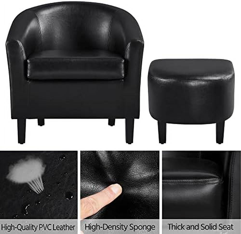 Black PU Leather Barrel Accent Chair with Ottoman Footrest Set H5141