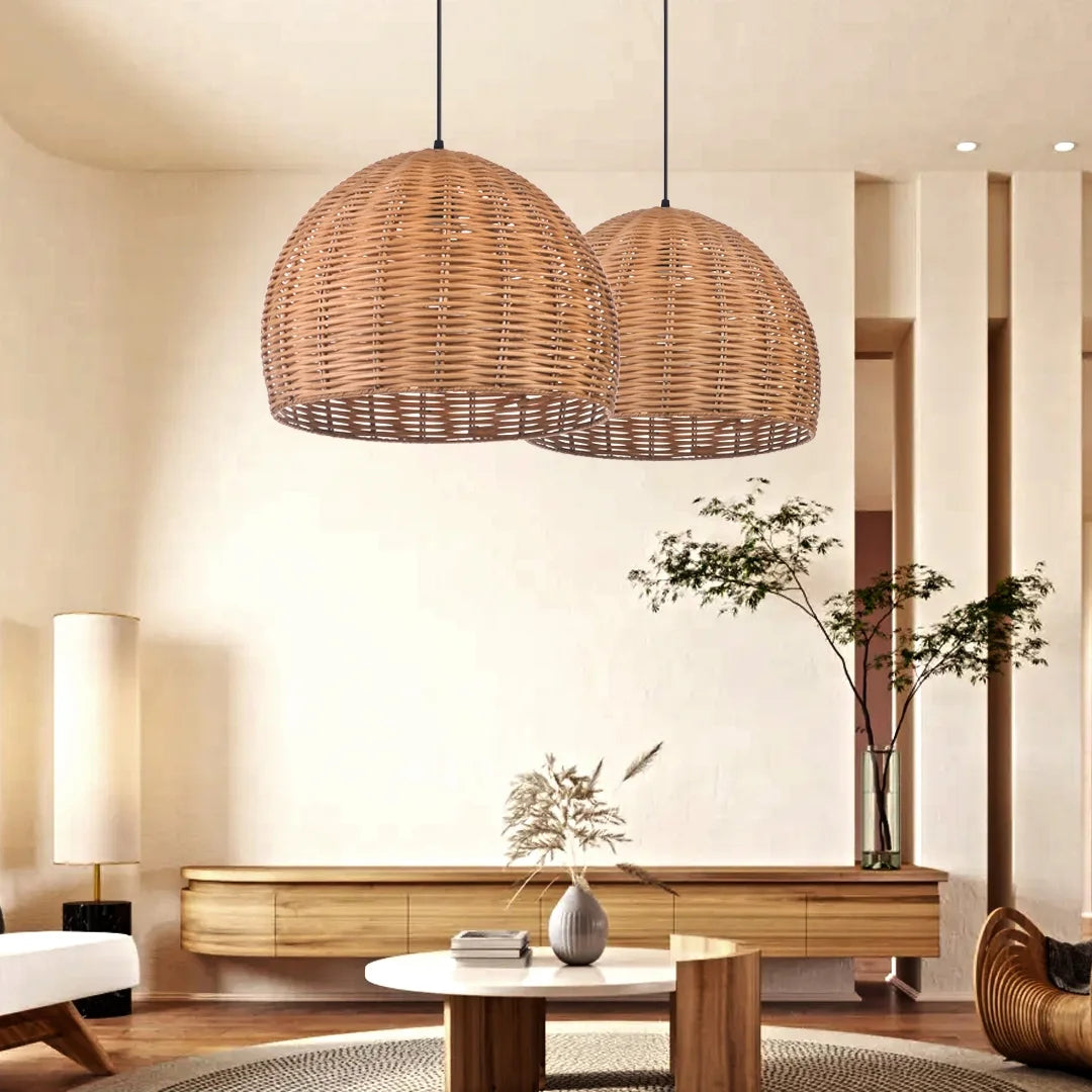 Boho Round Bamboo Pendant Light J2593