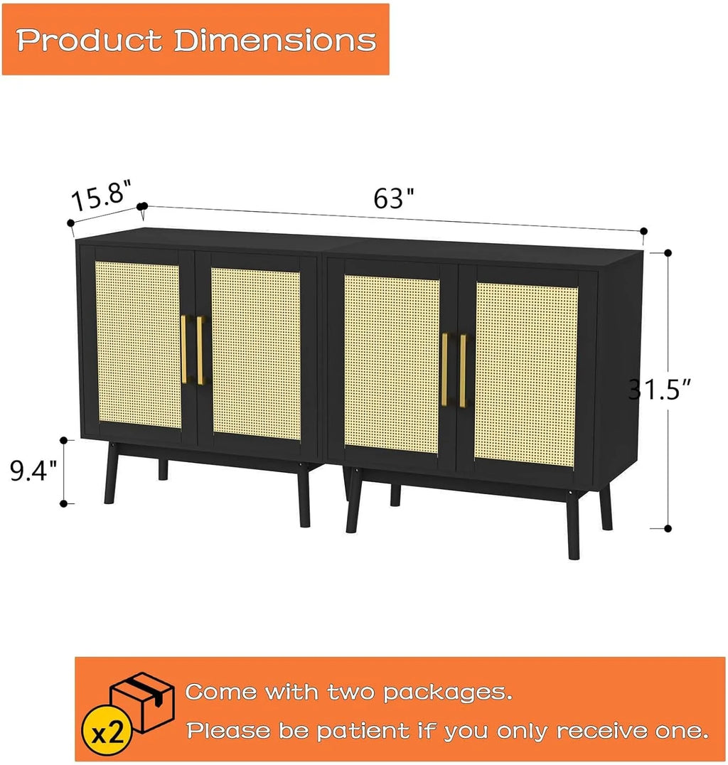 Black Rattan Storage Cabinet Set of 2 U791192