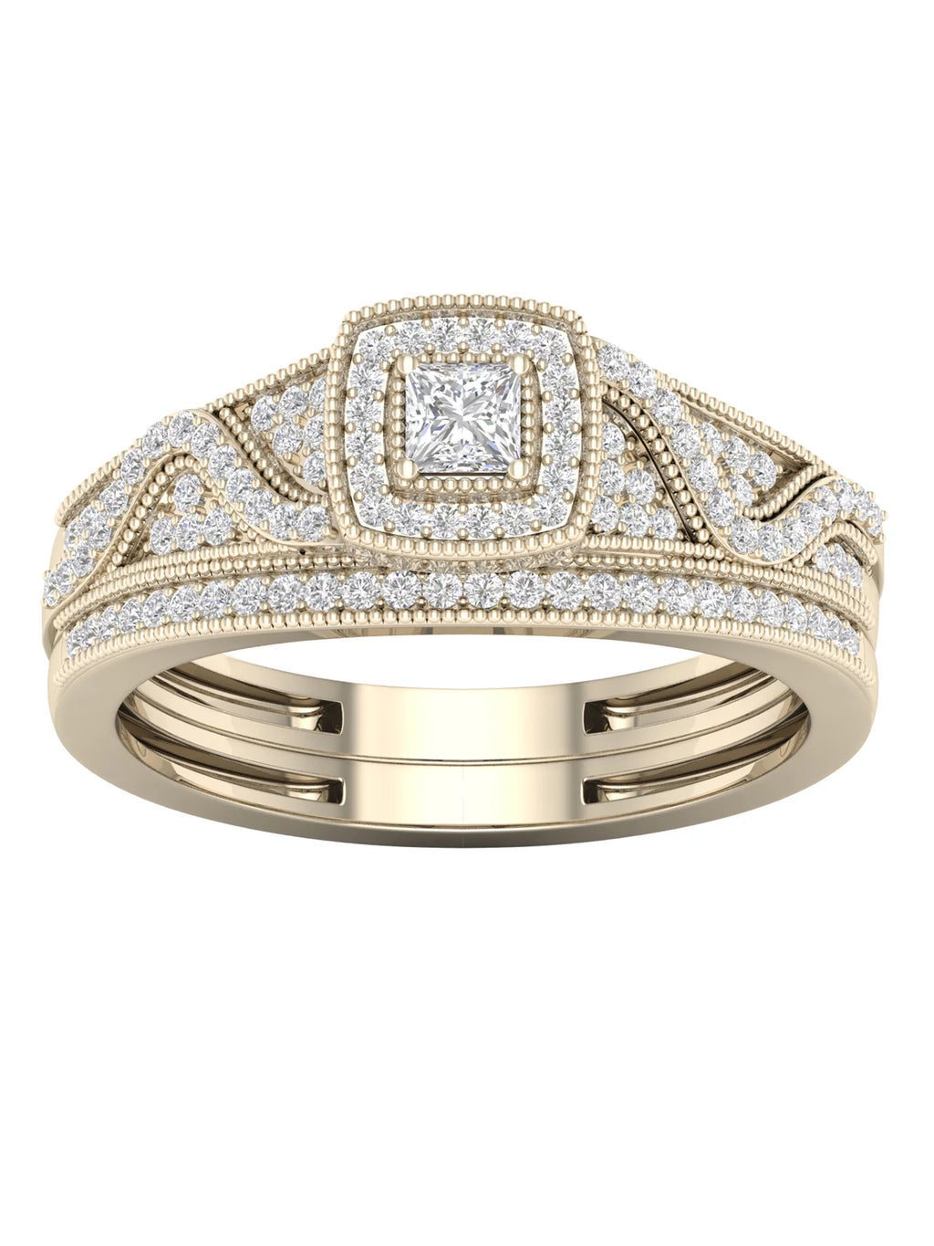 3/8Ct TDW Diamond 10k Yellow Gold Halo Bridal Set O69067