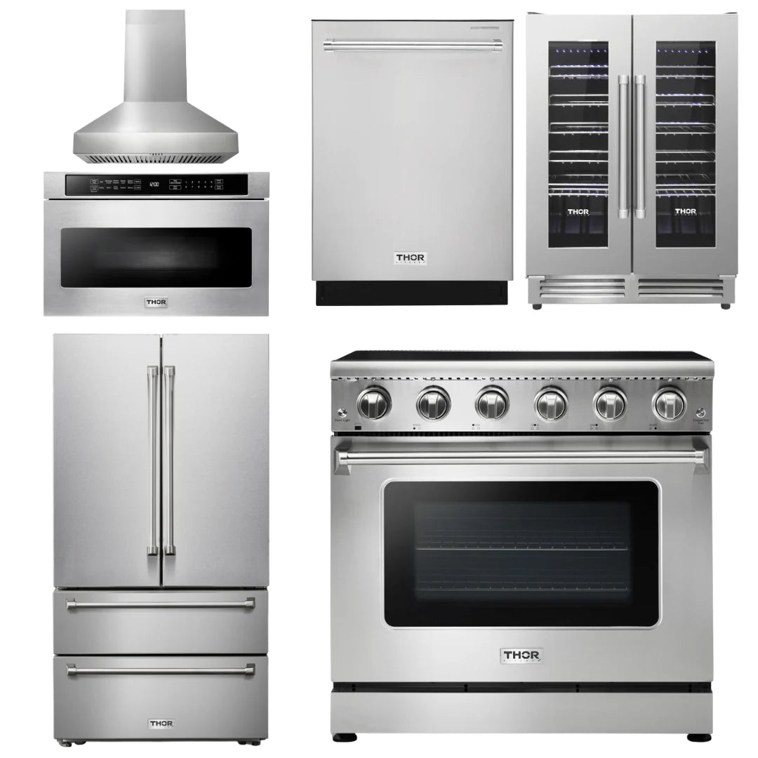 36 Electric Range, Range Hood, Microwave, Refrigerator, Dishwasher, Wine Cooler M276