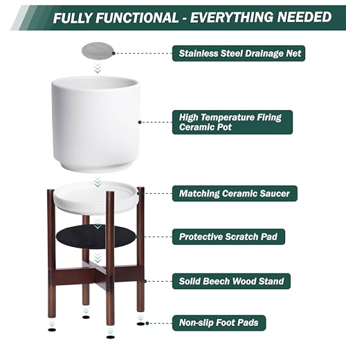 White Ceramic Planter with Stand U816147