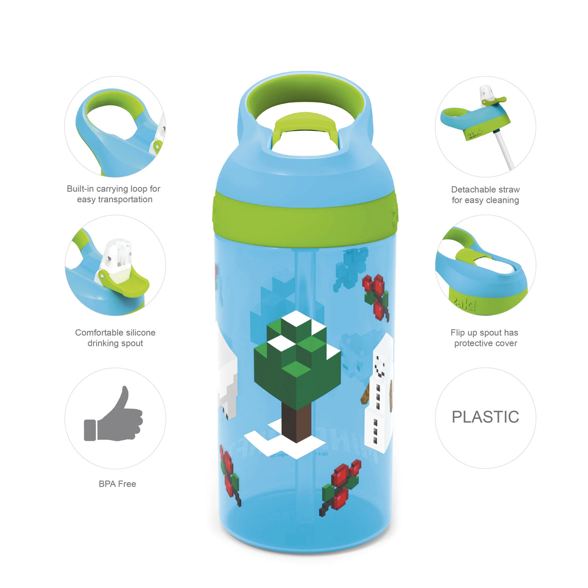 16oz Plastic Water Bottle with Straw and Carrying Loop L973577