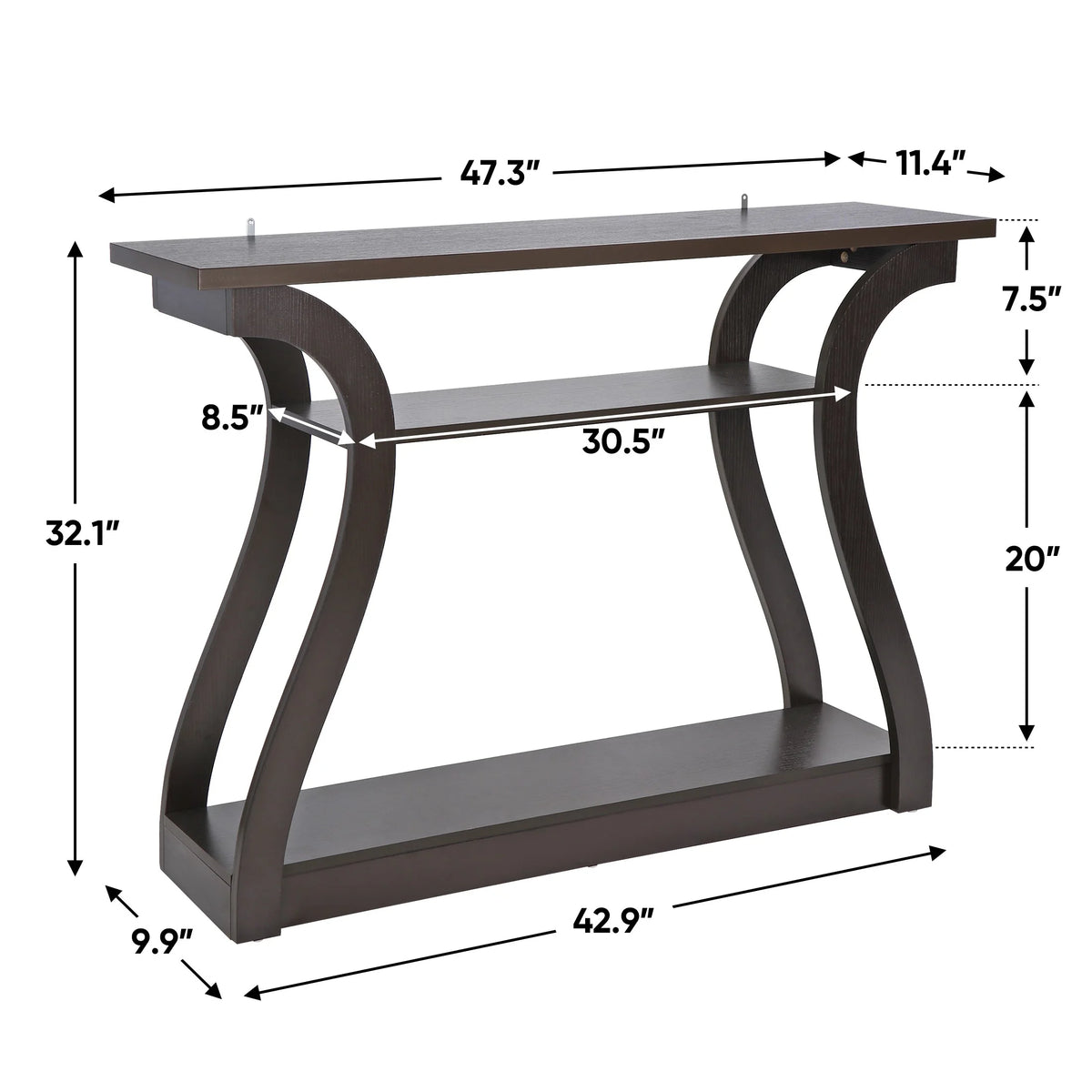 Brown 3-Shelf Narrow Console Table I491