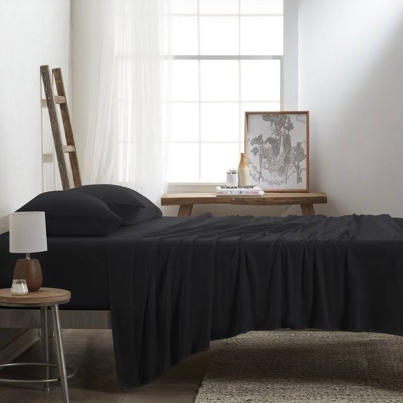 Navy 4-Piece Rayon from Bamboo Bed Sheet Set California King Q7396