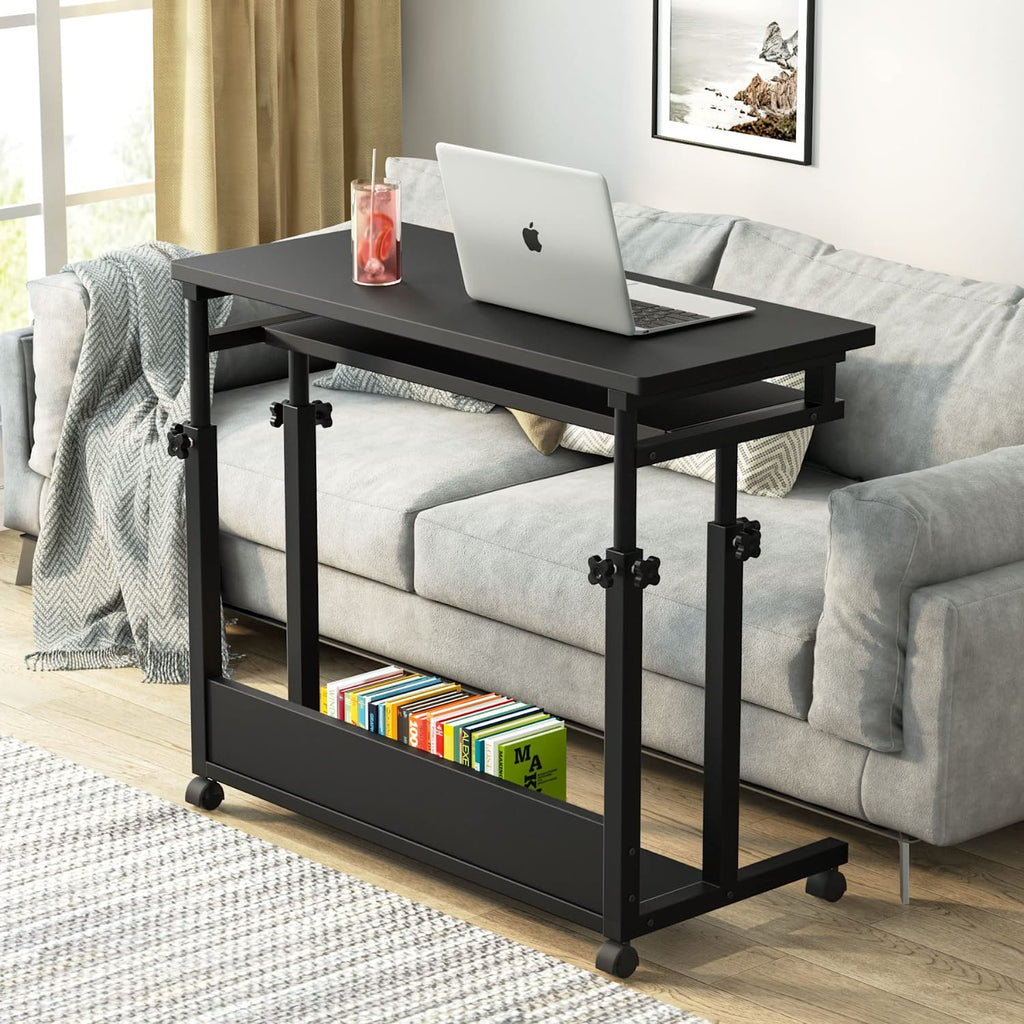 Black Height Adjustable Rolling Laptop Cart with Keyboard Tray H57671